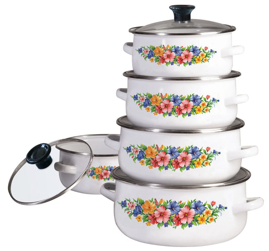 Pots and cookware – 10-piece cookware set, enamel, various Klausberg designs - Carlat
