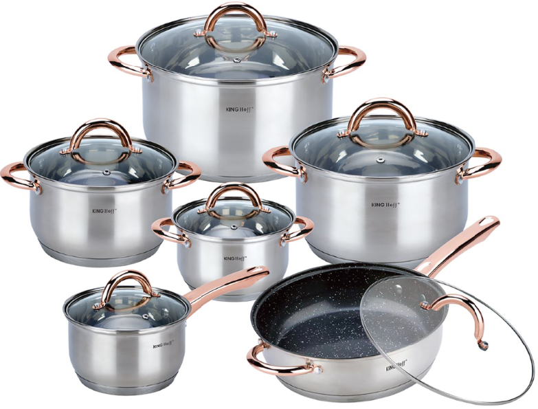 KINGHoff Pots and cookware sets – Kinghoff 12-piece cookware set, rose gold