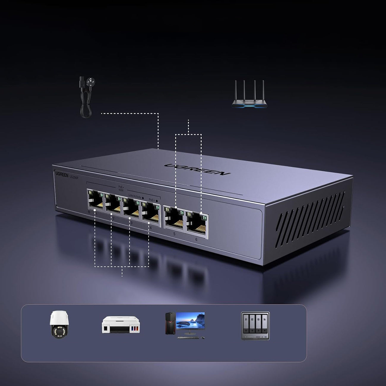 Power Connector Adapters – Switch 6-Port 1Gb/s Ethernet network switch - Carlat