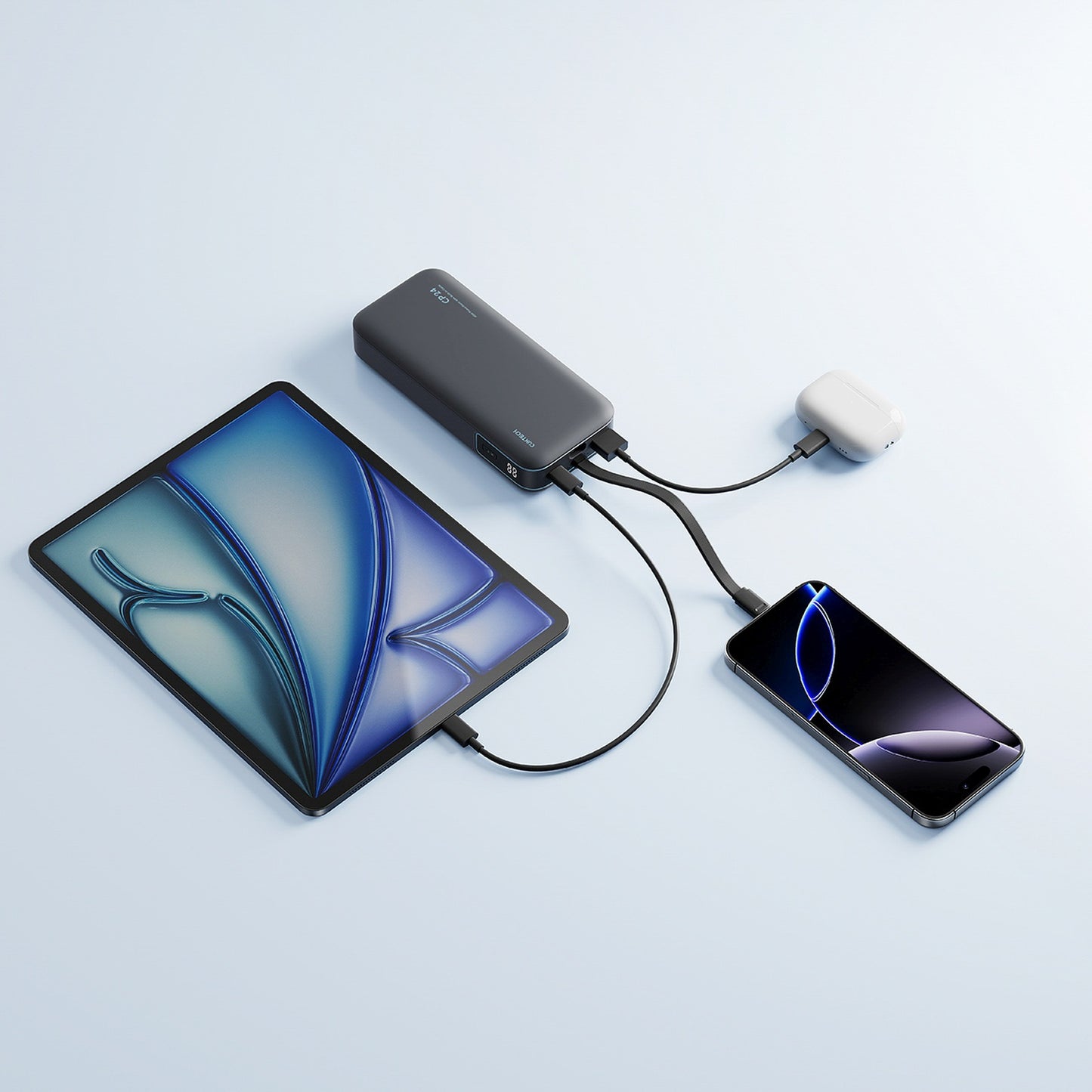 Powerbank 20000mAh USB-A USB-C with integrated 40W cable - gray - Carlat