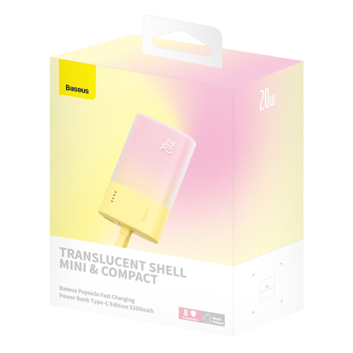 Powerbank Popsicle 5200mAh 20W with Lightning cable 60W/20V/3A/30cm - yellow-pink - Carlat