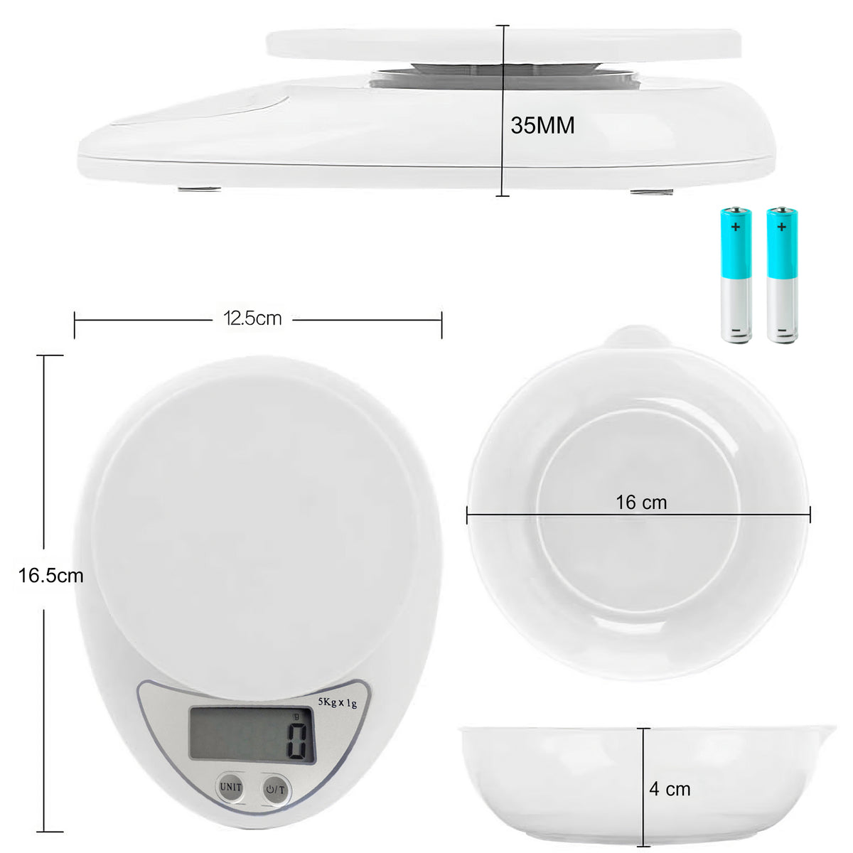Precision Digital Kitchen Scale with a 5 kg Bowl and Small LCD Display - Carlat