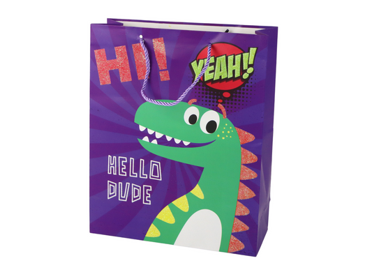 Purple Dinosaur Paper Gift Bag, 32 cm x 26 cm x 10 cm - Carlat