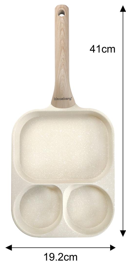Klausberg Rectangular frying pan with nonstick coating, 3 sections, beige with a wood-look handle, 41x19.2x2.8 cm, Klausberg, KB-7829