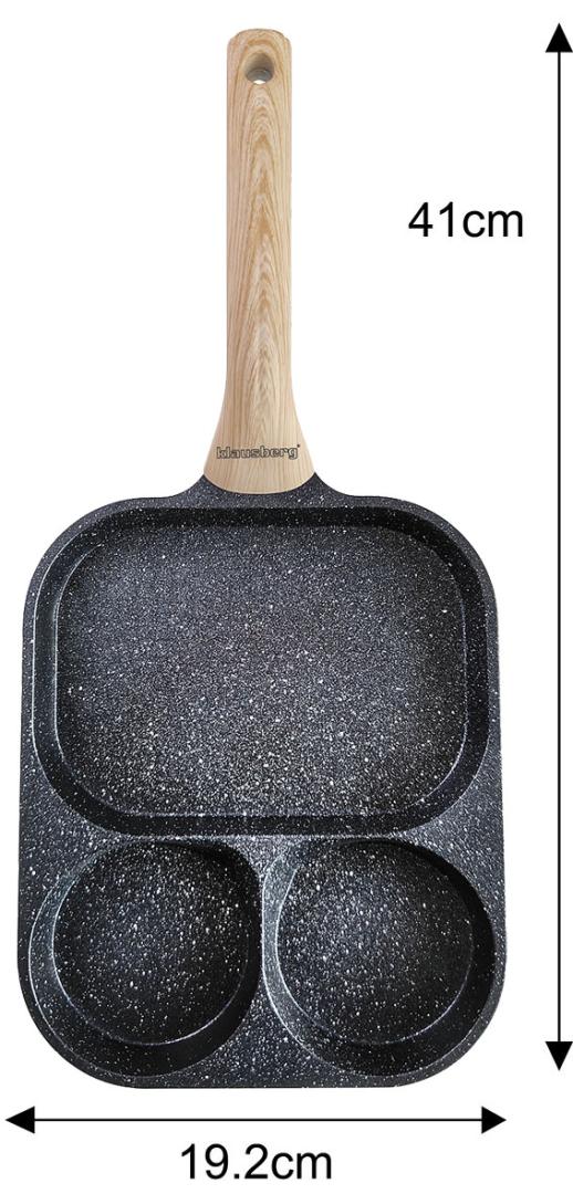 Klausberg Rectangular frying pan with nonstick coating, 3 sections, black with a wood-look handle, 41x19.2x2.8 cm, Klausberg, KB-7827