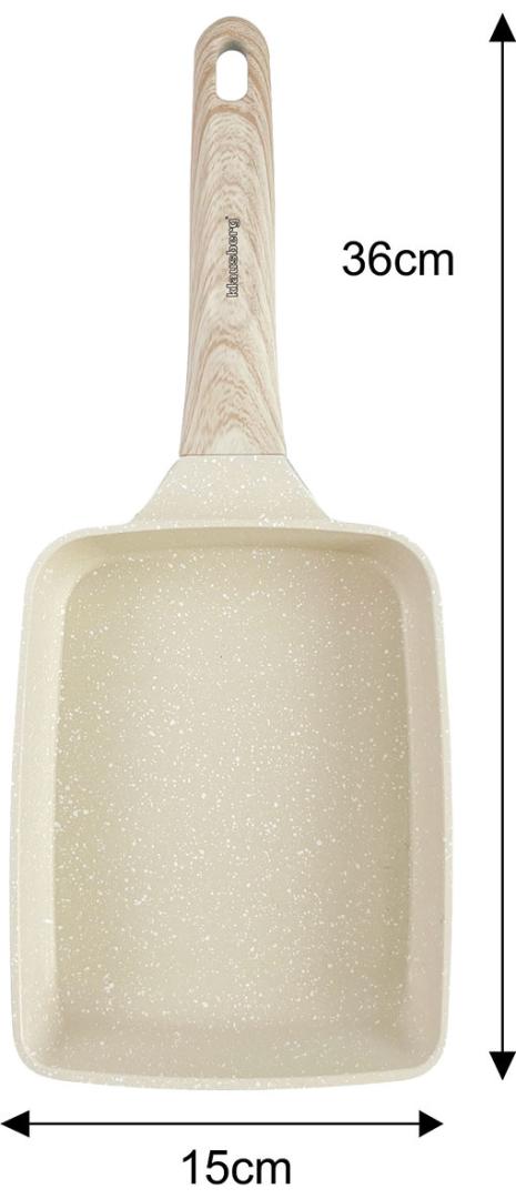 Klausberg Rectangular frying pan with nonstick coating, beige with a wood-grain handle, 36x15x4 cm, Klausberg, KB-7815