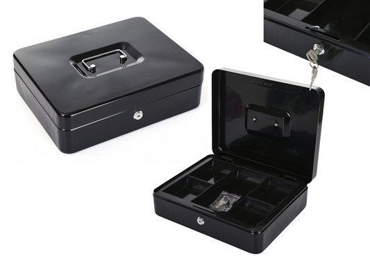 Safes and – Metal Cash Box with Compartments, 2 Keys, Black - Carlat