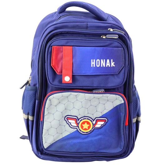 School Backpack with Patch and Chest Strap, Navy Blue, 20L - Carlat