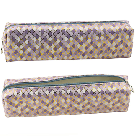 School Pencil Case with Gray Scales and Shiny Gold Accents - Carlat