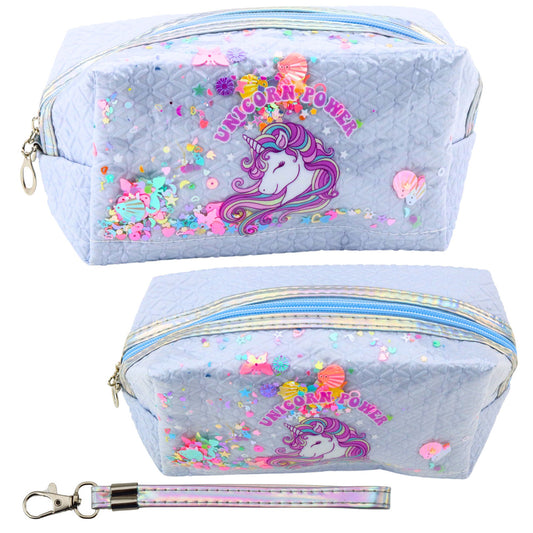 School Pencil Case with Strap: Blue Confetti Unicorn, 20 cm - Carlat