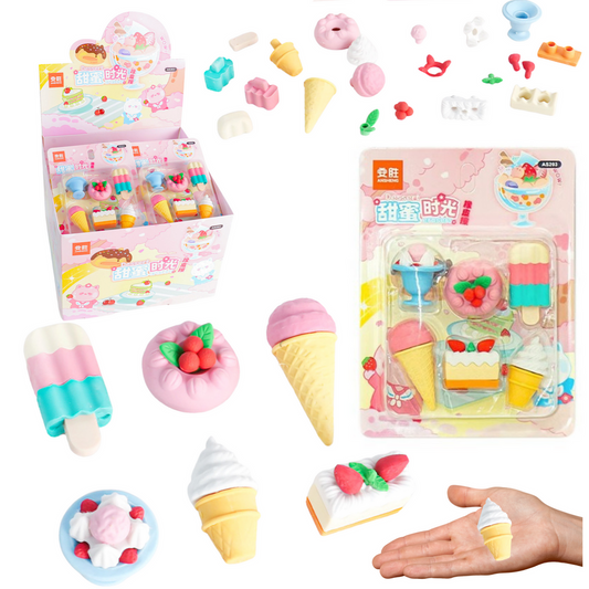 Set of 6 School-Themed Candy-Printed Erasers - Carlat