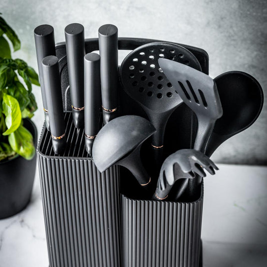 Set of kitchen utensils, knives, tools, and a cutting board, black, Klausberg, KB-7835 - Carlat