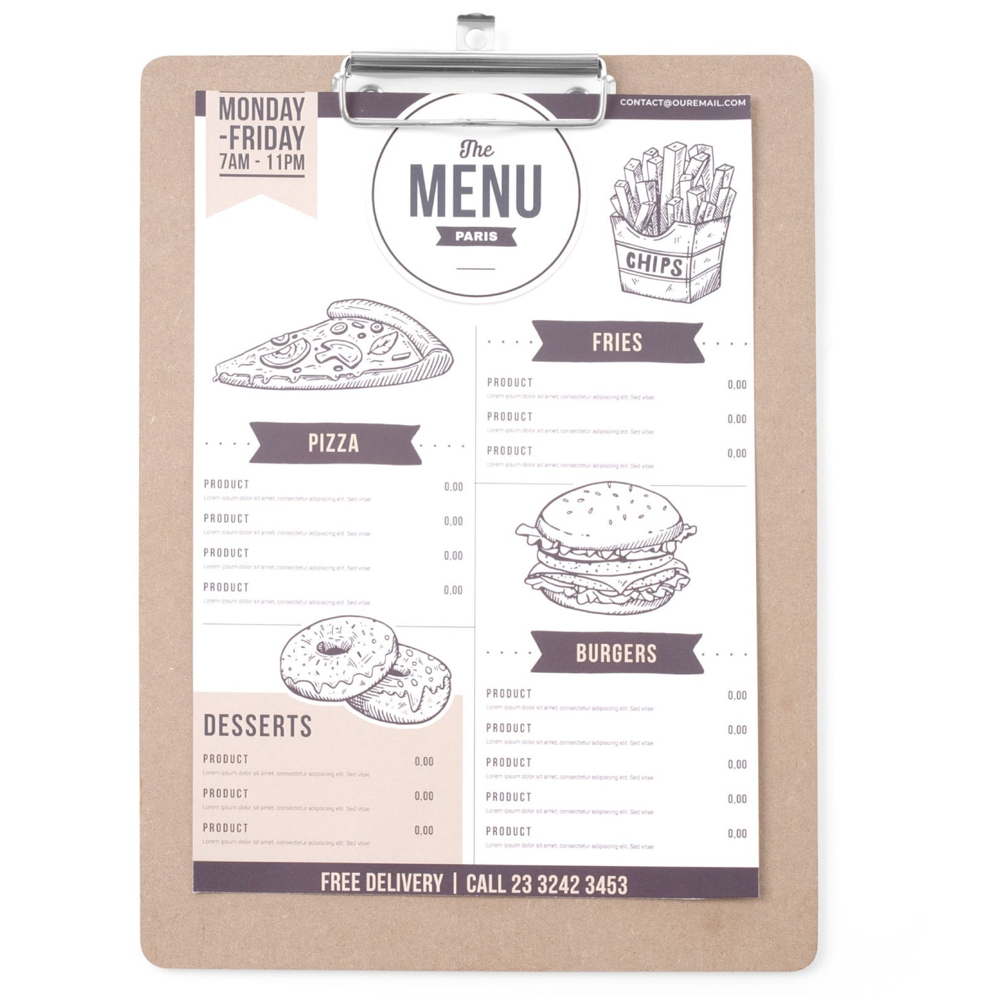 Signage – Menu card board with Clipboard clip 185x245 mm - Carlat