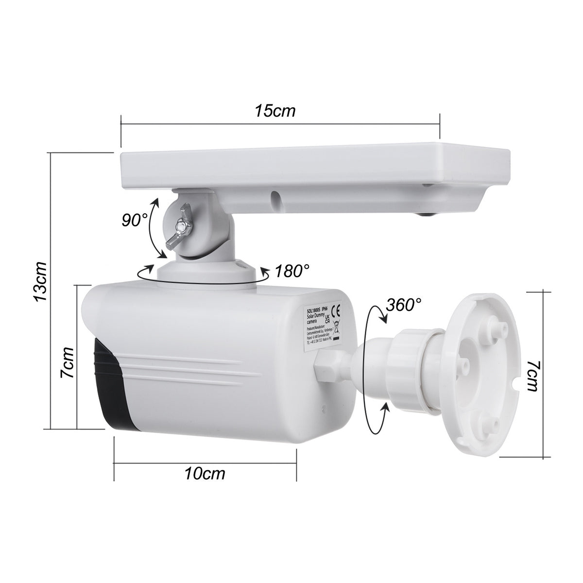 Solar-powered dummy camera, flashing LED, motion sensor, LED lighting, free sticker, SOL1800S/W - Carlat
