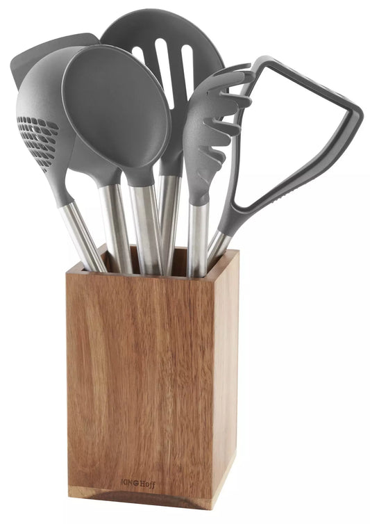 Spoons, tongs, and – Kinghoff 7-Piece Kitchen Utensil Set with Container - Carlat
