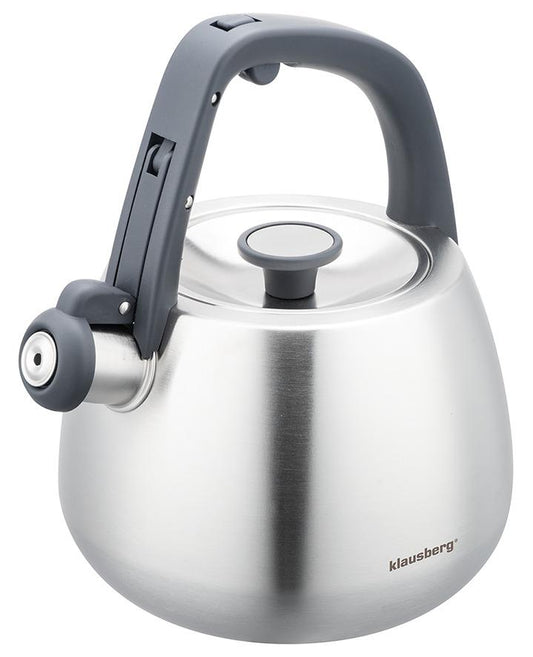 Stainless steel kettle with whistle, brushed silver, 2.5-liter capacity, Klausberg, KB-7773 - Carlat