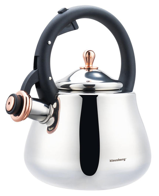 Klausberg Stainless steel kettle with whistle, silver with rose gold accents, 2.8-liter capacity, Klausberg, KB-7776
