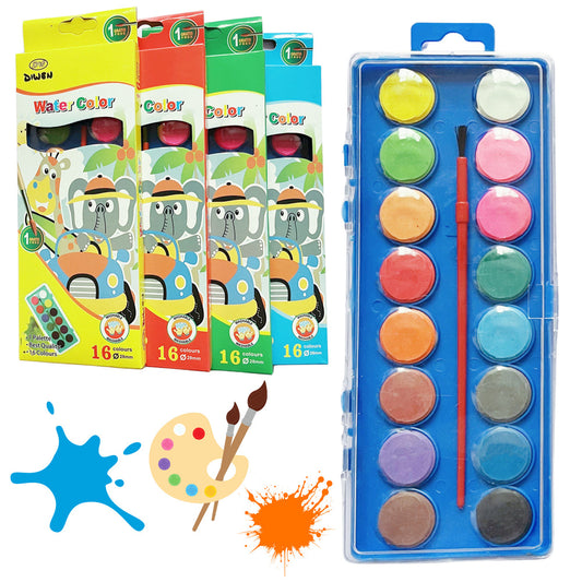 Stationery – 16-Color School Watercolor Set with Brush - Carlat