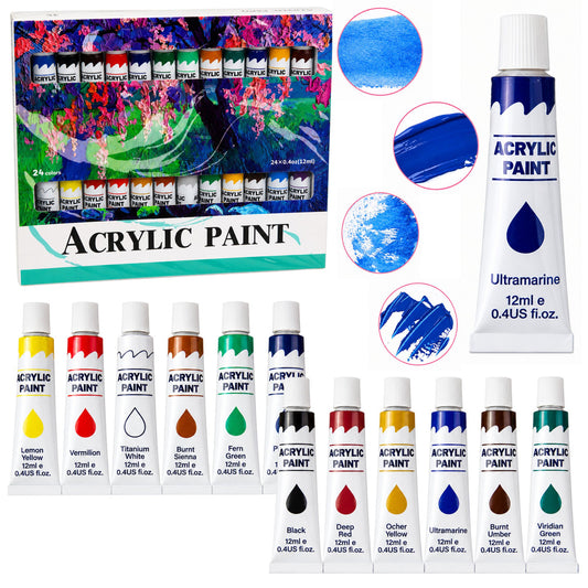 Stationery – Artistic Acrylic Paint Set, 24 Colors, 12 ml - Carlat