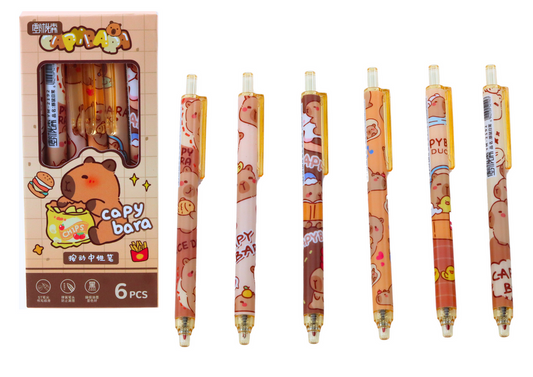 Stationery – Capybara Pen Set, 6 Pieces, Blue Ink - Carlat