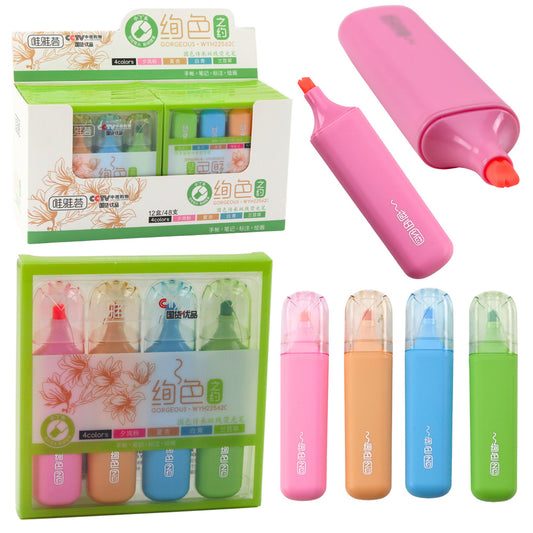 Stationery – Set of 4 Colorful Double-Ended Highlighters - Carlat