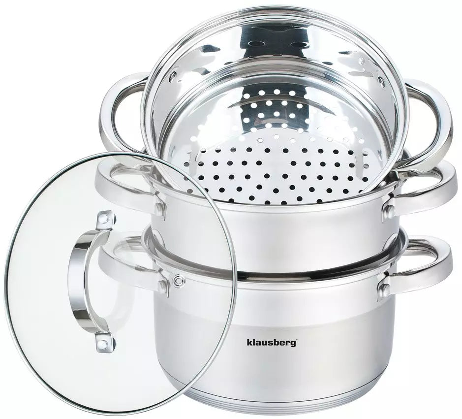 Klausberg Steaming – Steel Steamer Pot, 4-Piece Set, 18 cm Diameter, Klausberg