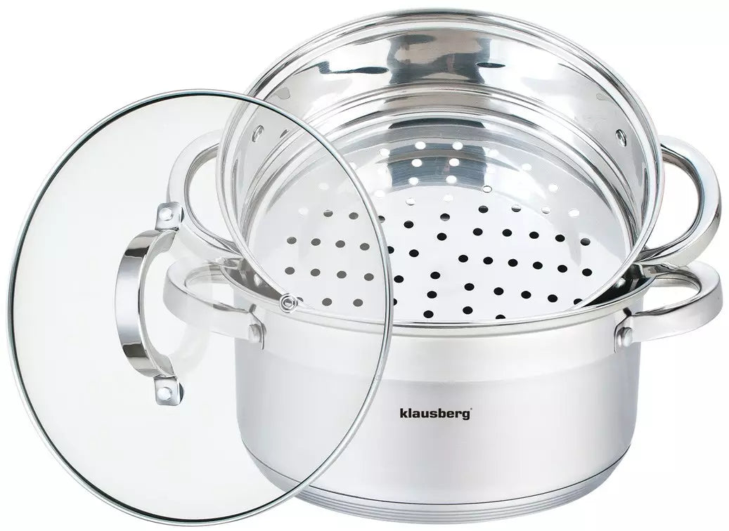 Klausberg Steaming – Steel steamer pot, 3-piece set, 22 cm diameter, Klausberg