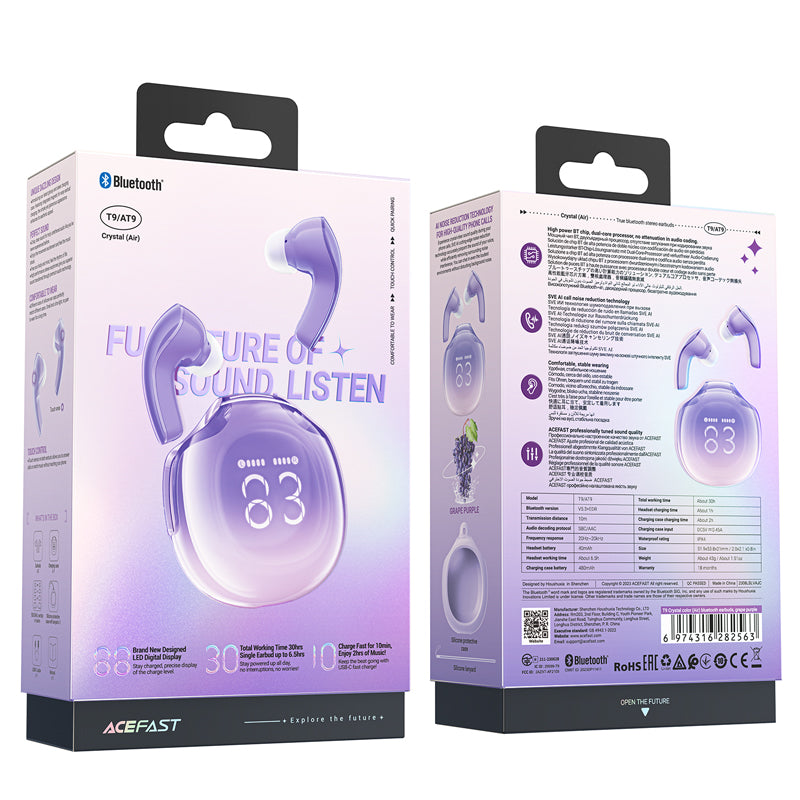 T9 Bluetooth 5.3 in-ear USB-C wireless headphones, purple - Carlat