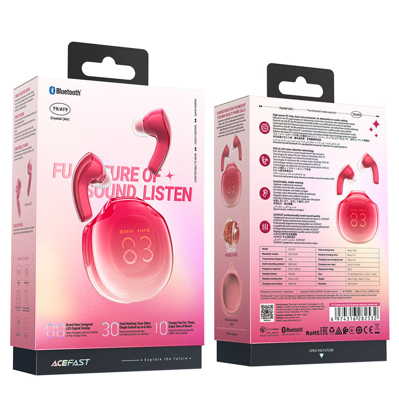 T9 Bluetooth 5.3 in-ear USB-C wireless headphones, red - Carlat