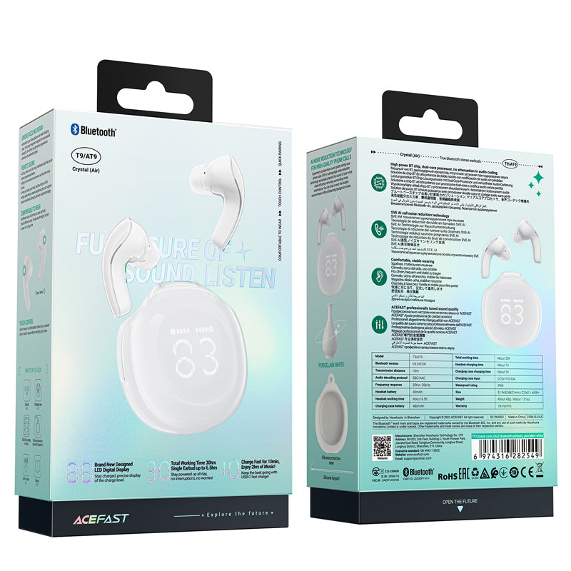 T9 Bluetooth 5.3 in-ear USB-C wireless headphones, white - Carlat