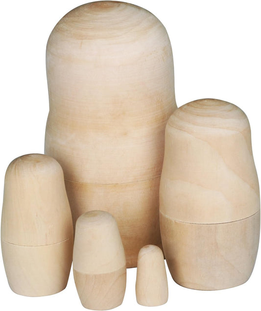 TRIXES 5 Piece Set with Babushka Matryoshka Blanks Made of Wood Unpainted DIY Crafts Carnival - Carlat