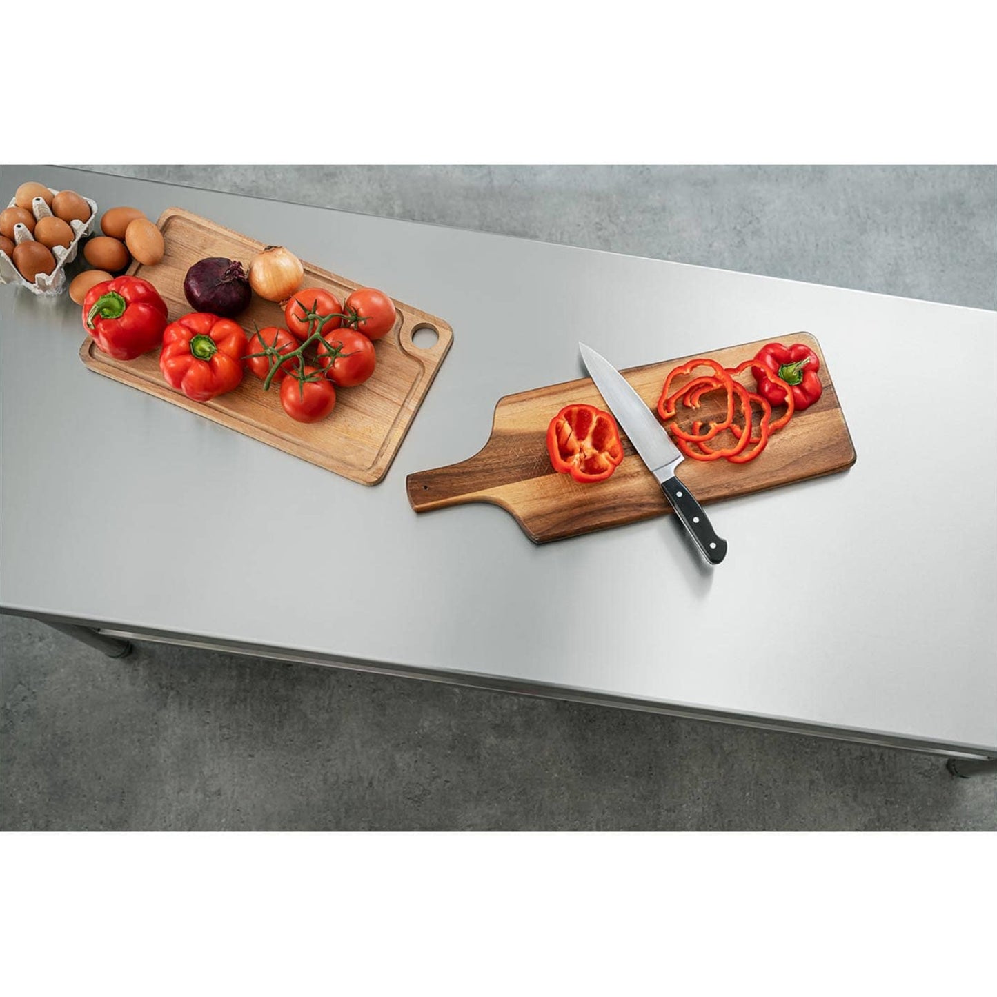 Tables – Table, central steel worktop, 2 shelves, 180 x - Carlat