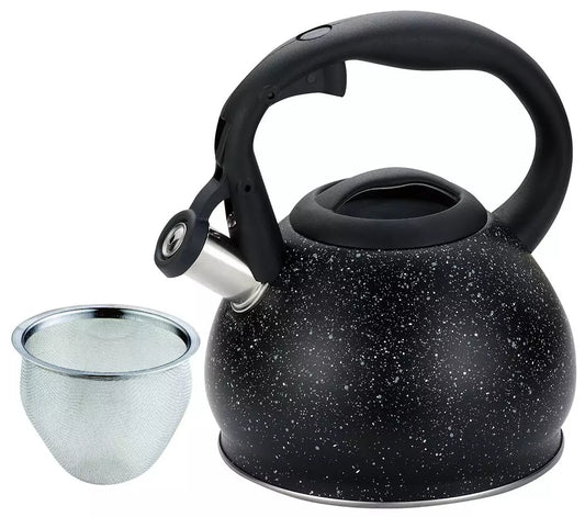 Traditional – 1.2-liter steel kettle with strainer, black marble finish, Kinghoff - Carlat