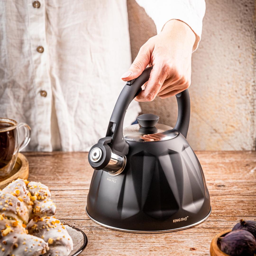 Traditional Teakettles – Whistling kettle, 2 L, matte black, stainless steel - Carlat
