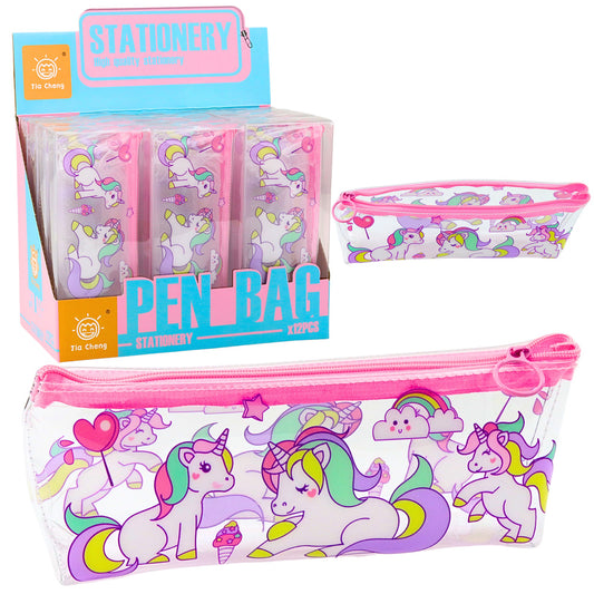 Transparent School Pencil Case with Unicorns, 20 x 8.5 x 4 cm - Carlat
