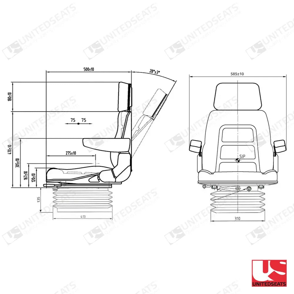 UnitedSeats MGV84/Top15 tractor suspension seat PVC - UnitedSeats Mechanical suspended seat (image 2)