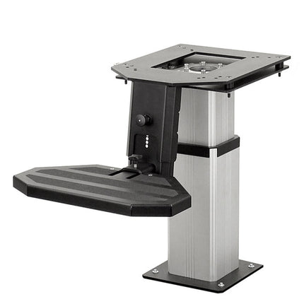 Metal stand with adjustable footrest on a white background