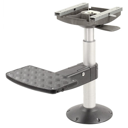 Rising boat seat with adjustable footrest on a white background