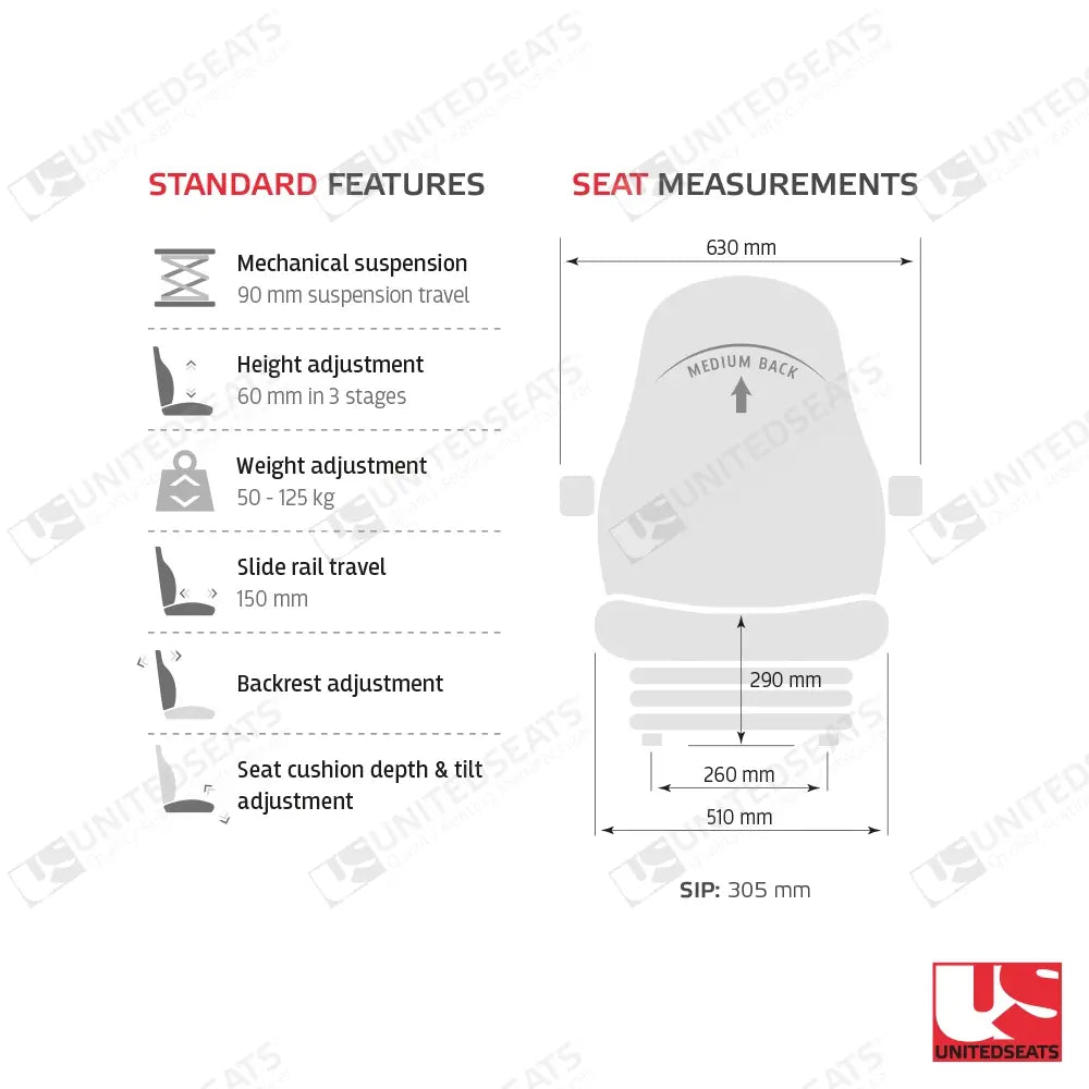 UnitedSeats CS85/C2 tractor suspension seat PVC - UnitedSeats Mechanical suspended seat (image 2)