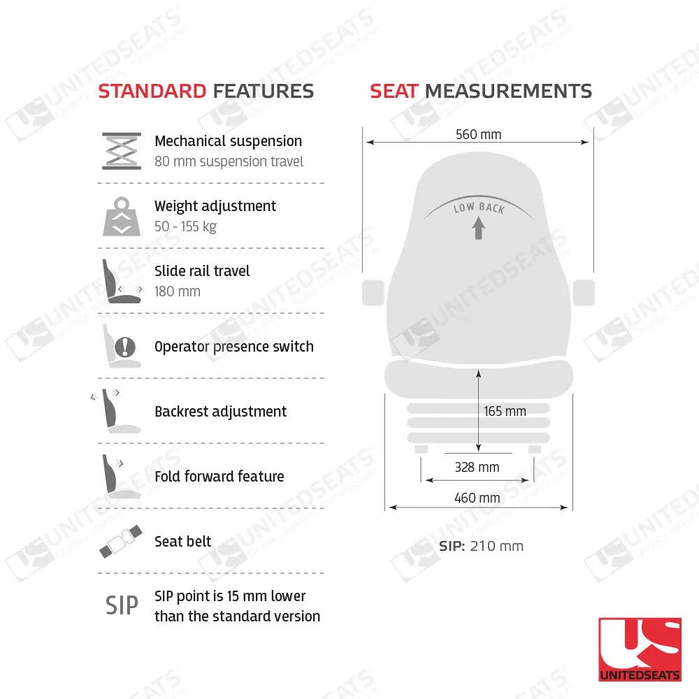 UnitedSeats MGV35 forklift suspension seat PVC - UnitedSeats Mechanical suspended seat (image 3)