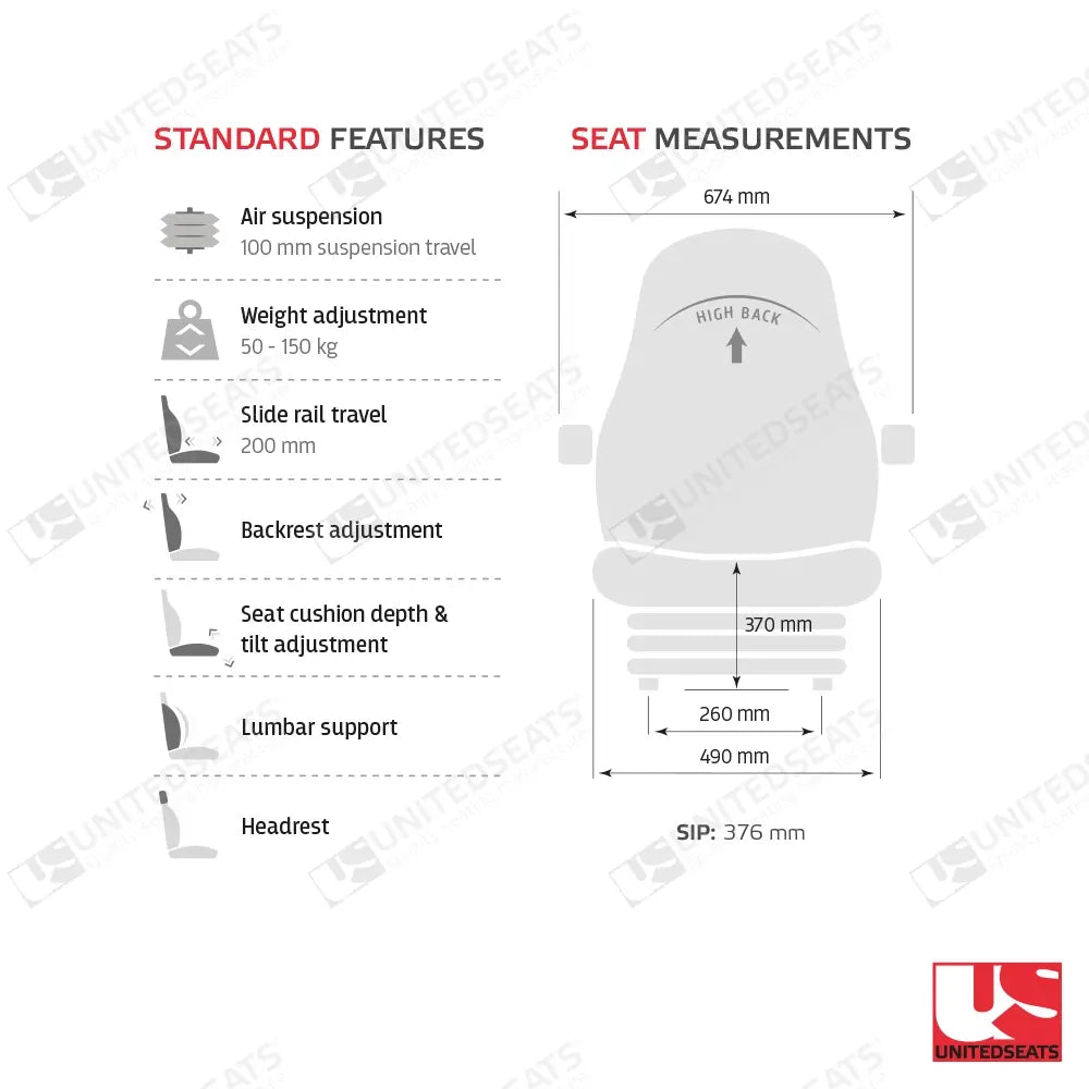UnitedSeats LGV120/C8 construction air suspension seat fabric - UnitedSeats Vehicle Seat (image 3)