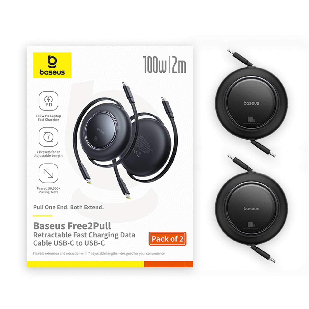 USB Cables – Retractable USB-C cable 100W 2m - black - Carlat