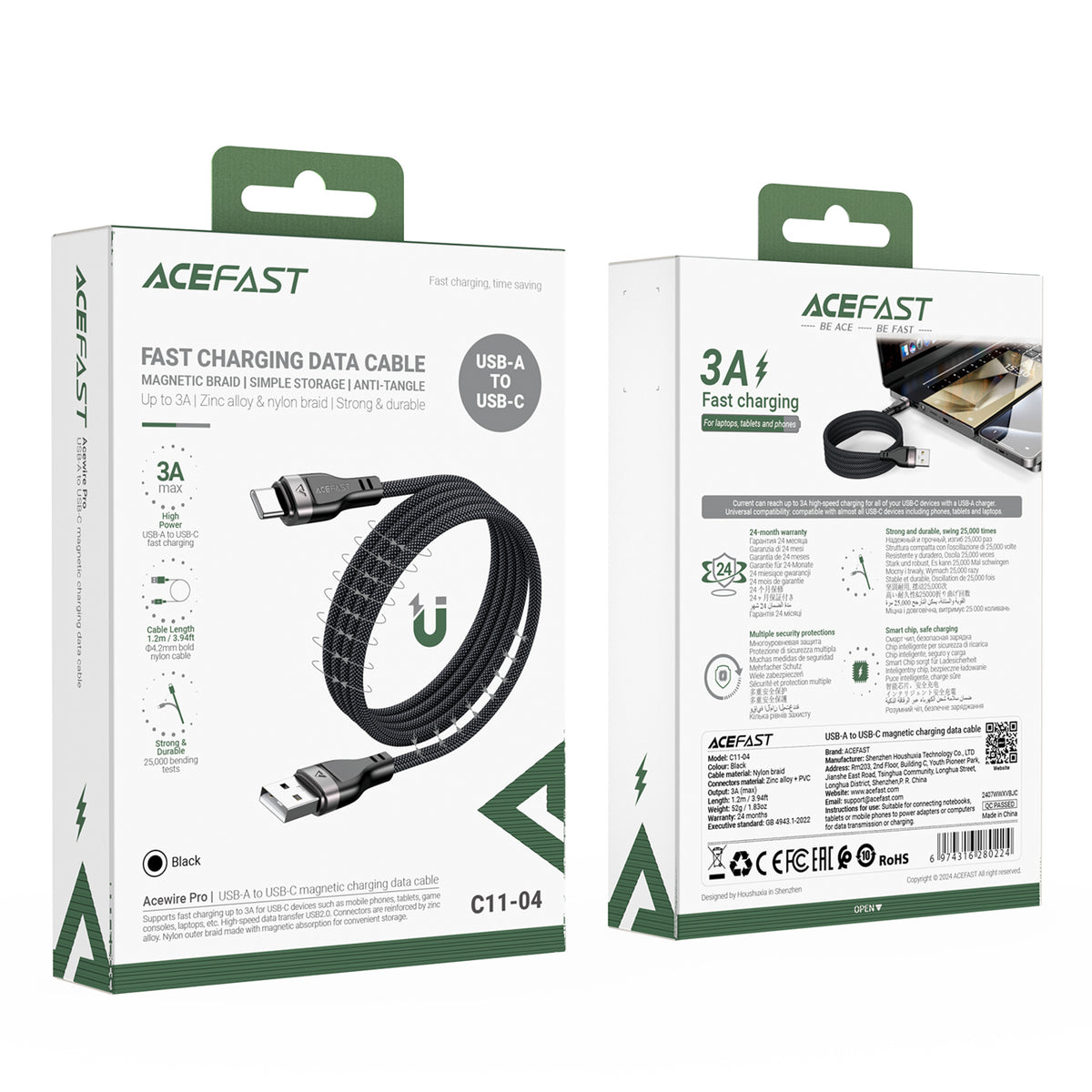 USB Cables – USB-A - USB-C 3A cable with magnetic - Carlat