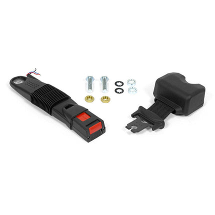 Car seat belt assembly with parts on a white background