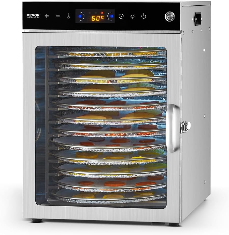 VEVOR Dehydrator, Dehydrator, 10 Stainless Steel Bowls, Electric 1000 W Food Dryer with Adjustable Temperature, Freezer Dryer for Dried Meat, Meat, Fruit, Vegetables, Herbs, Dog Treats - Carlat