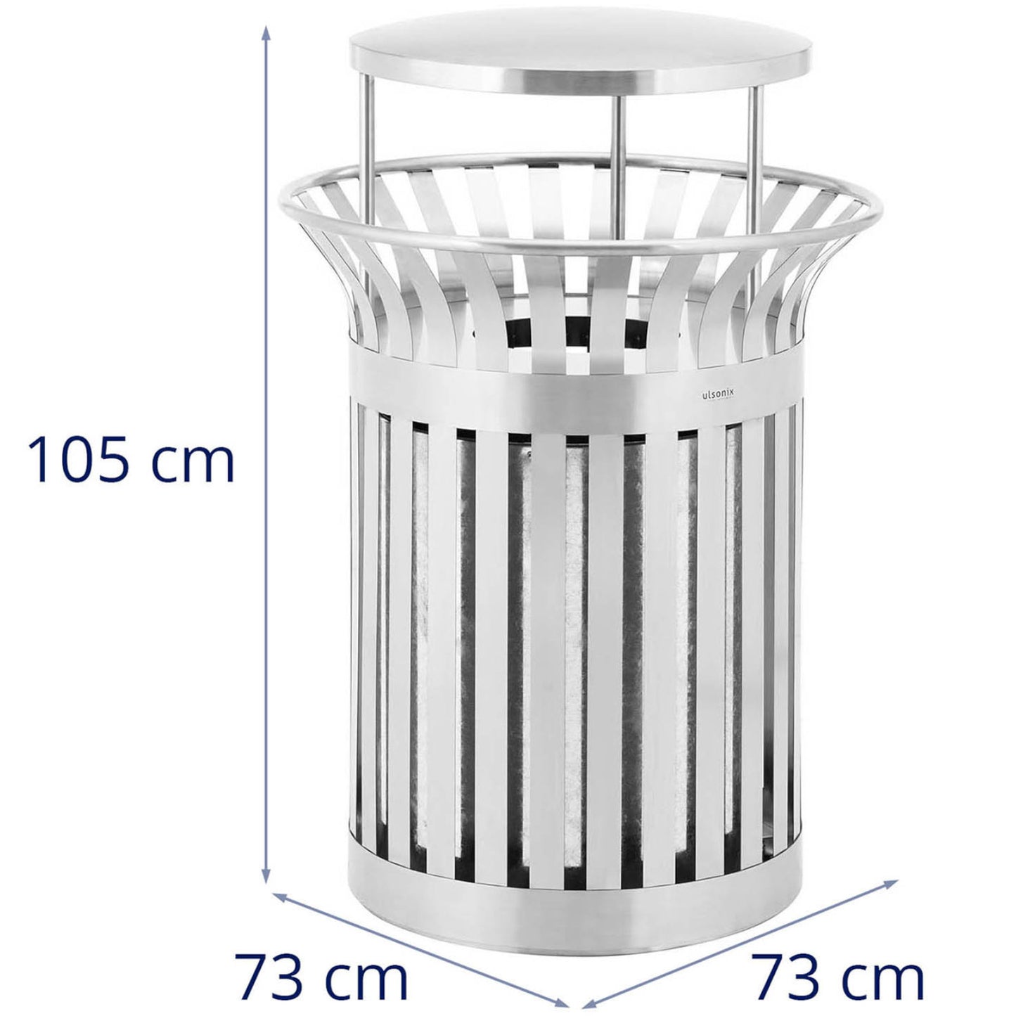 Waste litter bin urban outdoor round with base 23 l silver STAL - Carlat