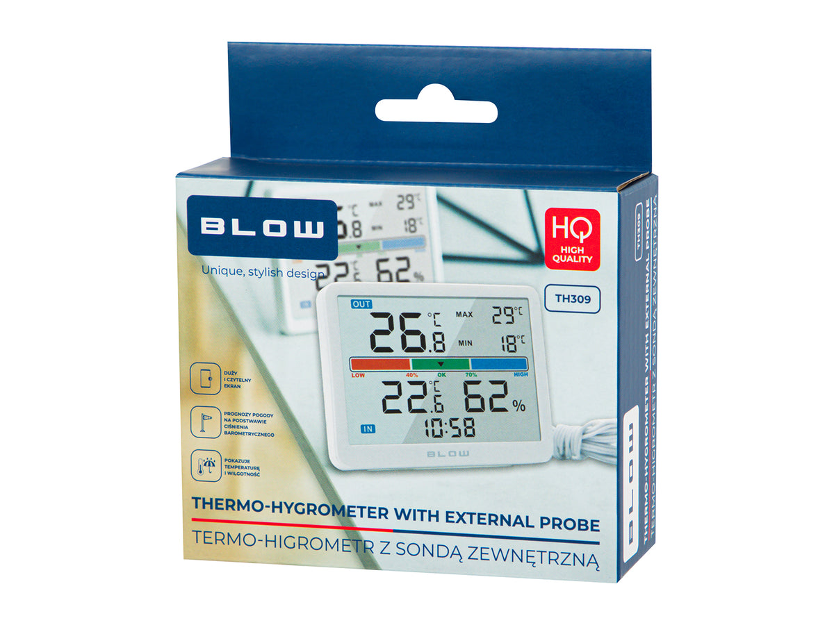 Weather stations, thermometers – 50-394# Blow TH309 thermo-hygrometer with external probe - Carlat