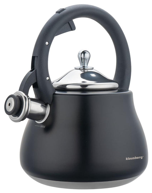 Whistling kettle, stainless steel, black with silver accents, 2.8 L, Klausberg, KB-7918 - Carlat
