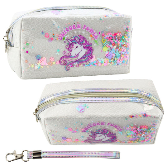 White Confetti Unicorn School Pencil Case with Strap, 20 cm - Carlat