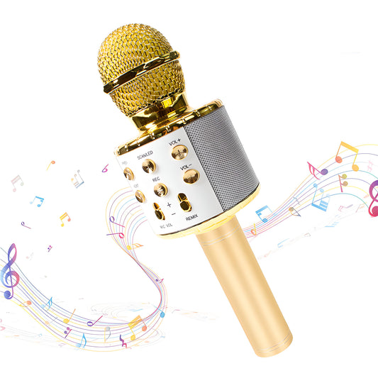 Wireless Bluetooth Karaoke Microphone with Speaker, 2 złoty, model e114 - Carlat